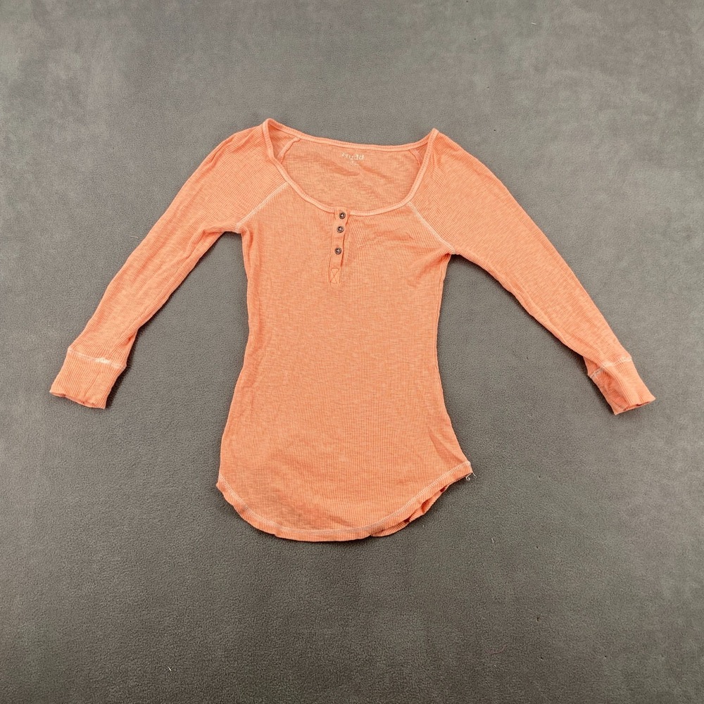 Mudd‎ Henley Top Women Small Peach Cotton Knit Raglan Sleeve Round Hem Casual